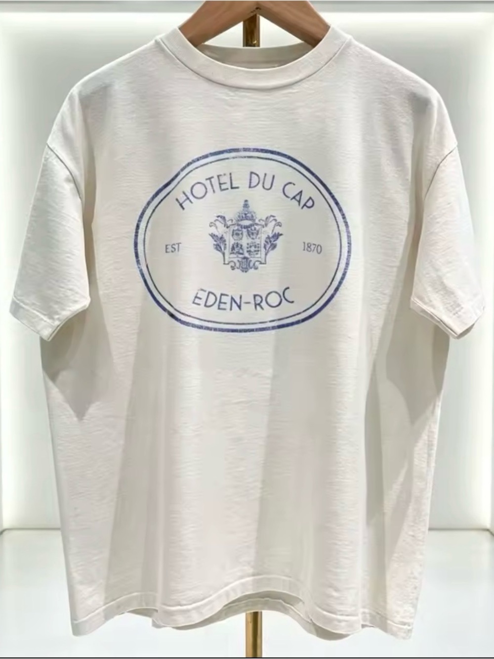 Vintage White T-Shirt with Blue Hotel Du Cap Eden-Roc Graphic